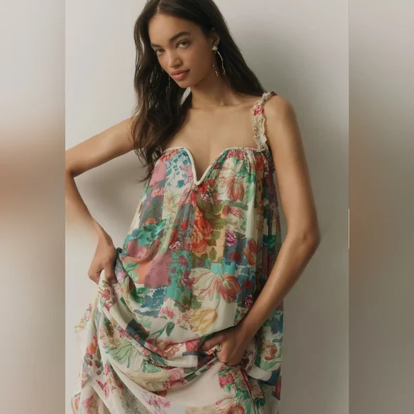 By Anthropologie Chiffon Shift Midi Dress size Small NWT - Picture 3 of 15